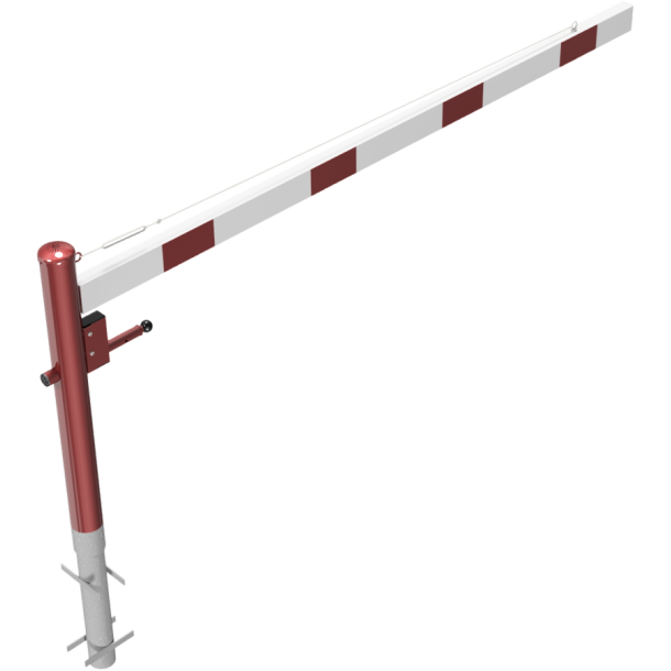 Swing barrier | with pull rope reinforcement | for casting in concrete, hot-dip galvanized and white coated with red reflecting stripes | Barrier arm length: 2500 mm | with triangular lock